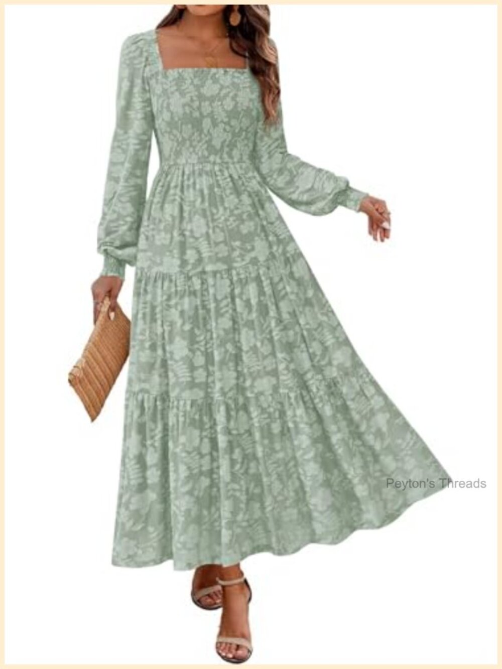 Long Sleeve Floral Maxi Dress Smocked Formal Wedding Guest